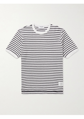 Thom Browne - Logo-Appliqued Striped Waffle-Knitted Cotton T-Shirt - Men - Blue - 0
