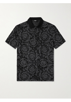 Versace - Floral-Jacquard Cotton-Piqué Polo Shirt - Men - Black - XS