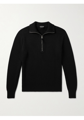TOM FORD - Slim-Fit Ribbed Silk and Merino Wool-Blend Half-Zip Sweater - Men - Black - IT 44
