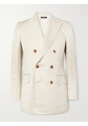 TOM FORD - Dyllan Double-Breasted Silk and Linen-Blend Twill Suit Jacket - Men - Neutrals - IT 46