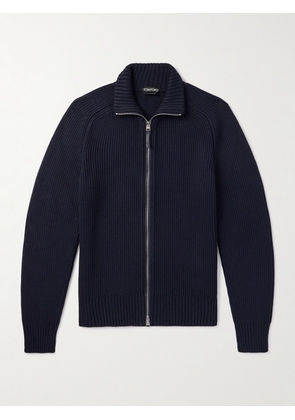 TOM FORD - Slim-Fit Ribbed Silk and Merino Wool-Blend Cardigan - Men - Blue - IT 44