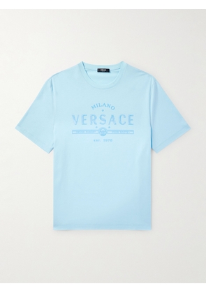 Versace - Logo-Printed Cotton-Jersey T-Shirt - Men - Blue - XS