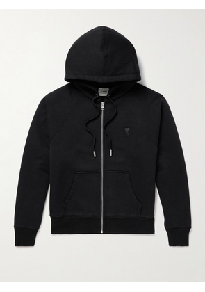 AMI PARIS - Logo-Embroidered Organic Cotton-Jersey Zip-Up Hoodie - Men - Black - XS