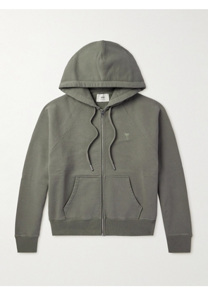 AMI PARIS - Logo-Embroidered Organic Cotton-Jersey Zip-Up Hoodie - Men - Gray - XS