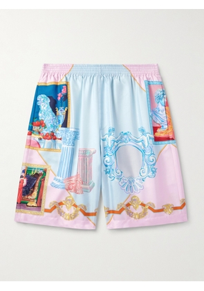 Versace - Straight-Leg Printed Silk-Twill Shorts - Men - Blue - IT 46