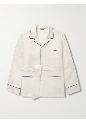 Dolce&Gabbana - Camp-Collar Belted Piped Linen and Silk-Blend Overshirt - Men - Neutrals - IT 46