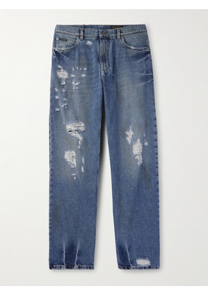 Dolce&Gabbana - Straight-Leg Logo-Appliquéd Distressed Jeans - Men - Blue - IT 46