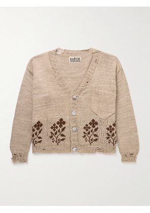 Kartik Research - Distressed Intarsia Kala Cotton Cardigan - Men - Neutrals - S