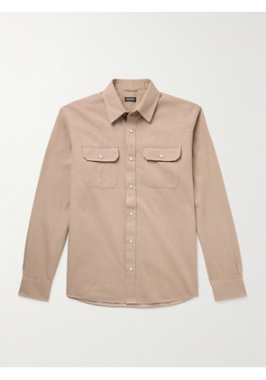 Zegna - Slim-Fit Cotton and Linen-Blend Shirt - Men - Brown - S