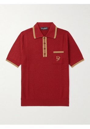 Dolce&Gabbana - Logo-Embroidered Striped Basketweave Silk Polo Shirt - Men - Red - IT 46
