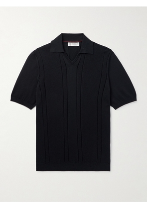 Brunello Cucinelli - Honeycomb-Knit Cotton Polo Shirt - Men - Black - IT 46