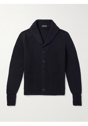 TOM FORD - Slim-Fit Shawl-Collar Ribbed Cashmere Cardigan - Men - Blue - IT 44
