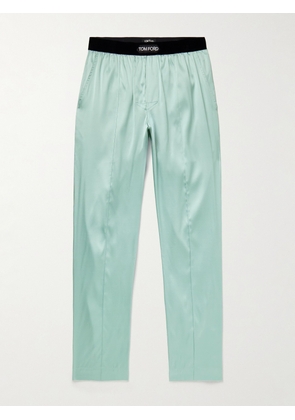 TOM FORD - Velvet-Trimmed Stretch-Silk Satin Pyjama Trousers - Men - Green - S