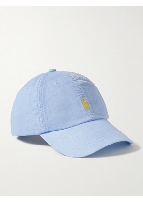 Polo Ralph Lauren - Leather-Trimmed Logo-Embroidered Linen Baseball Cap - Men - Blue