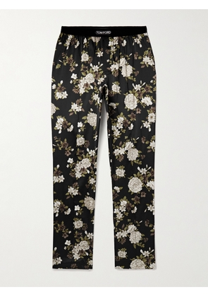 TOM FORD - Velvet-Trimmed Floral-Print Stretch-Silk Satin Pyjama Trousers - Men - Black - S