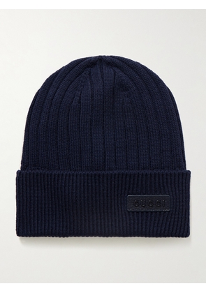 Gucci - Logo-Appliquéd Ribbed Wool Beanie - Men - Blue - S