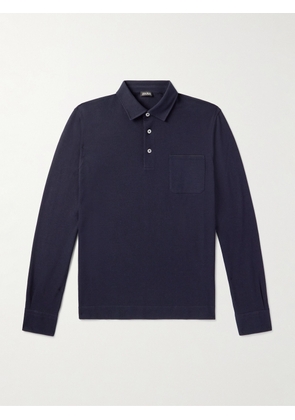 Zegna - Logo-Appliquéd Cotton-Piqué Polo Shirt - Men - Blue - IT 46