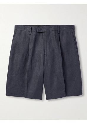 Lardini - Aramis Straight-Leg Pleated Linen-Twill Bermuda Shorts - Men - Blue - IT 46
