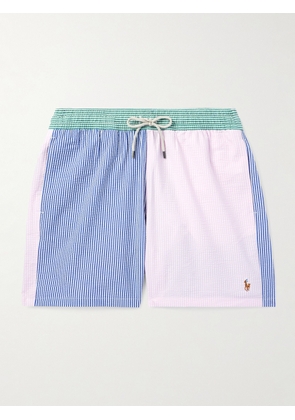 Polo Ralph Lauren - Straight-Leg Mid-Length Logo-Embroidered Striped Cotton-Blend Seersucker Swim Shorts - Men - Blue - XS