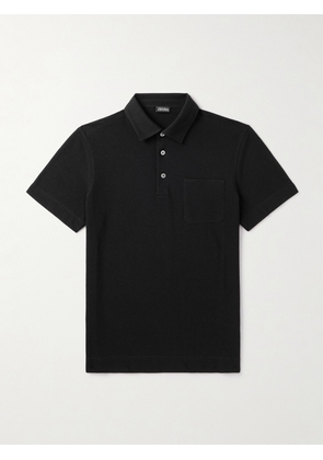Zegna - Slim-Fit Leather-Trimmed Cotton-Piqué Polo Shirt - Men - Black - IT 46