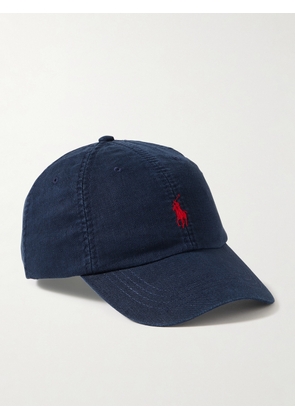 Polo Ralph Lauren - Leather-Trimmed Logo-Embroidered Linen Baseball Cap - Men - Blue