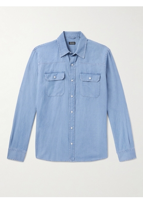 Zegna - Cotton and Linen-Blend Chambray Shirt - Men - Blue - S