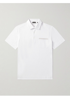 Zegna - Leather-Trimmed Cotton-Piqué Polo Shirt - Men - White - IT 46