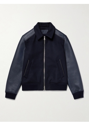 Mr P. - Panelled Ribbed Wool and Textured-Leather Varsity Jacket - Men - Blue - XS