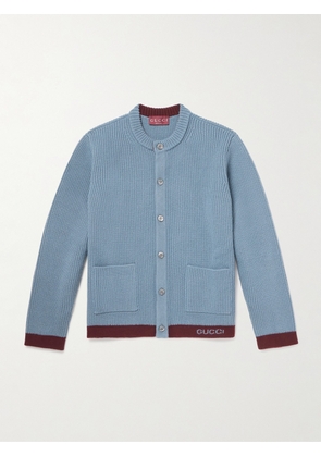 Gucci - Two-Tone Logo-Jacquard Ribbed Wool Cardigan - Men - Blue - M