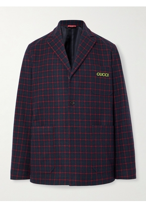 Gucci - Logo-Appliquéd Checked Wool-Blend Flannel Blazer - Men - Blue - IT 48