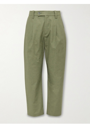 A.P.C. - Renato Tapered Pleated Cotton Trousers - Men - Green - IT 44