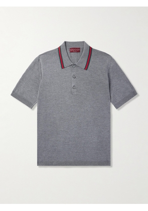 Gucci - Striped Wool Polo Shirt - Men - Gray - S