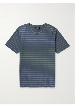 A.P.C. - Aymeric Striped Logo-Embroidered Cotton-Jersey T-Shirt - Men - Blue - XS