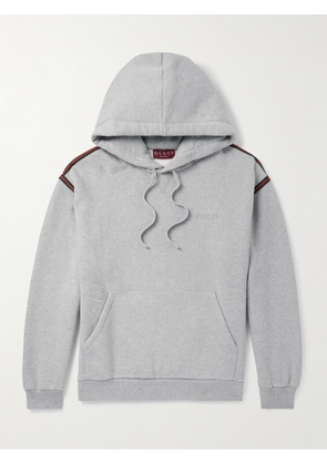 Gucci - Logo-Embroidered Webbing-Trimmed Cotton-Jersey Hoodie - Men - Gray - S