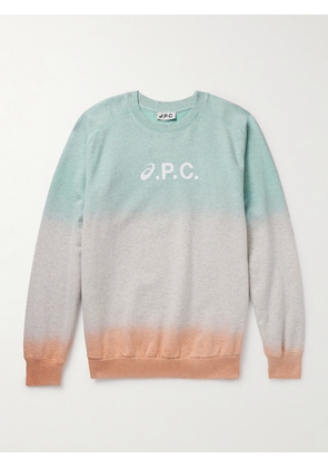 A.P.C. - ASICS Logo-Print Dip-Dyed Organic Cotton-Jersey Sweatshirt - Men - Blue - S