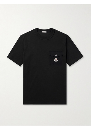 Moncler - Logo-Appliquéd Twill-Trimmed Cotton-Jersey T-Shirt - Men - Black - XS