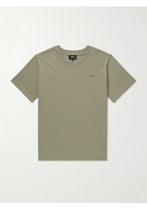 A.P.C. - Brode Logo-Embroidered Organic Cotton-Blend Jersey T-Shirt - Men - Green - XS