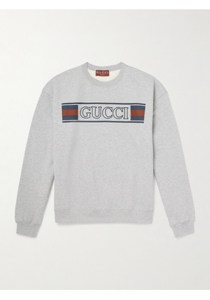 Gucci - Logo-Embroidered Printed Cotton-Jersey Sweatshirt - Men - Gray - S