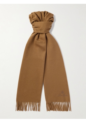 Loro Piana - Logo-Embroidered Fringed Cashmere Scarf - Men - Brown