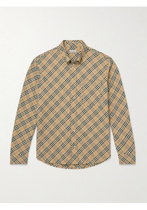 Burberry - Logo-Embroidered Checked Cotton Oxford Shirt - Men - Brown - S