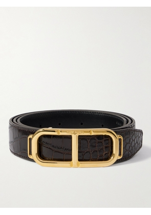 TOM FORD - 3cm Croc-Effect Patent-Leather Belt - Men - Brown - EU 85