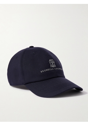 Brunello Cucinelli - Logo-Embroidered Virgin Wool-Canvas Cap - Men - Blue - M