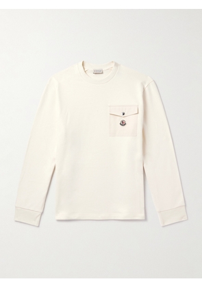 Moncler - Zip-Detailed Logo-Appliquéd Twill-Trimmed Cotton-Jersey Sweatshirt - Men - Neutrals - S
