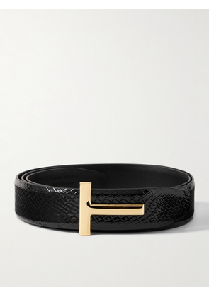TOM FORD - 3cm Reversible Snake-Effect Patent-Leather Belt - Men - Black - EU 85