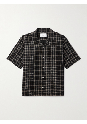 Corridor - Camp-Collar Checked Cotton and Linen-Blend Gauze Shirt - Men - Black - S