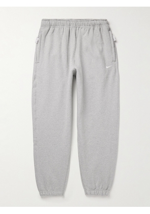 Nike - Solo Swoosh Tapered Logo-Embroidered Cotton-Blend Jersey Sweatpants - Men - Gray - XS