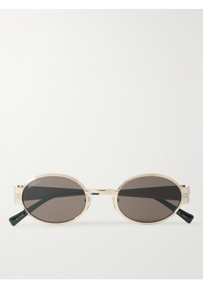 Gucci - Guccissima Oval-Frame Logo-Print Gold-Tone Sunglasses - Men - Brown