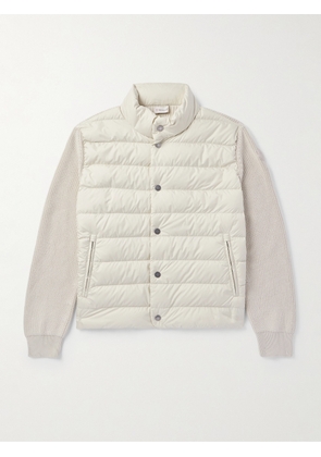 Moncler - Ribbed Cotton and Quilted Shell Down Zip-Up Cardigan - Men - Neutrals - S