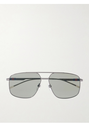 Gucci - Navigator Aviator-Style Logo-Print Gunmetal-Tone Sunglasses - Men - Black