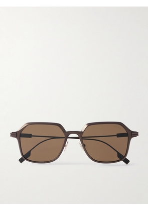 Zegna - D-Frame Brushed-Aluminium Polarised Sunglasses - Men - Brown